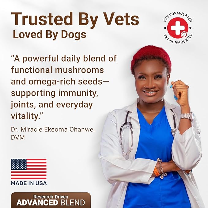WuffWell Mighty Mushroom Supplement for Dogs - Turkey Tail & Green Lipped Mussel - Senior Dog Wellness, Immune Support, Turmeric - Enhance Vitality & Longevity in Aging Dogs - 7 Mushrooms
