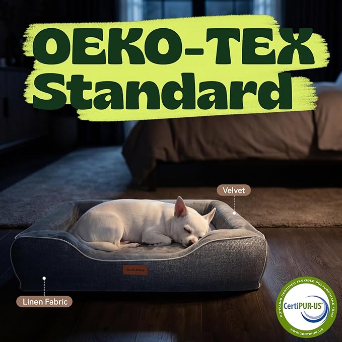 Orthopedic Dog Bed for Small Dogs,Cooling Gel Memory Foam Pet Sofa with Removable Washable Cover,Egg Crate Foam Bolster,Waterproof,Joint Pain Relief,24"x18"x6",Dark Grey
