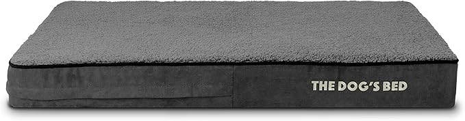 The Dog’s Bed Orthopedic Memory Foam Dog Bed for Large Dogs, Waterproof Washable Cover, Anti-Slip Base, Calming Surface – CertiPUR-Certified Foam, Grey Plush, 4 Inch Thick