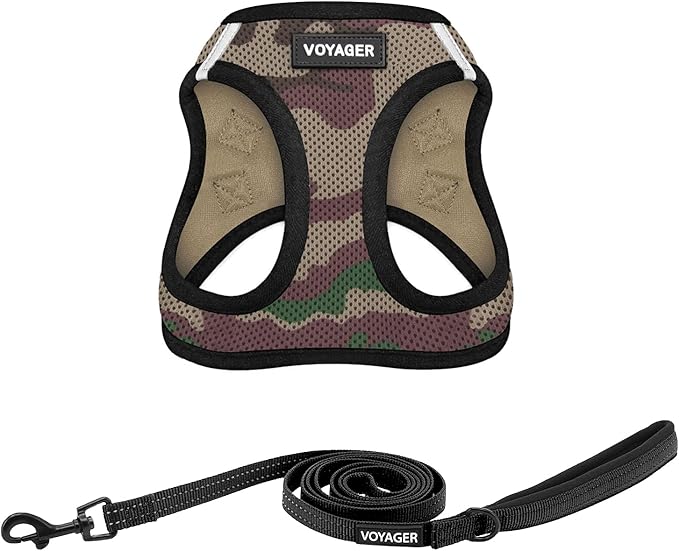 Best Pet Supplies Voyager Step-in Air All Weather Mesh Harness and Reflective Dog 5ft Leash Combo with Neoprene Handle, for Small, Medium and Large Breed Puppies - Set (Army/Black Trim), X-Small