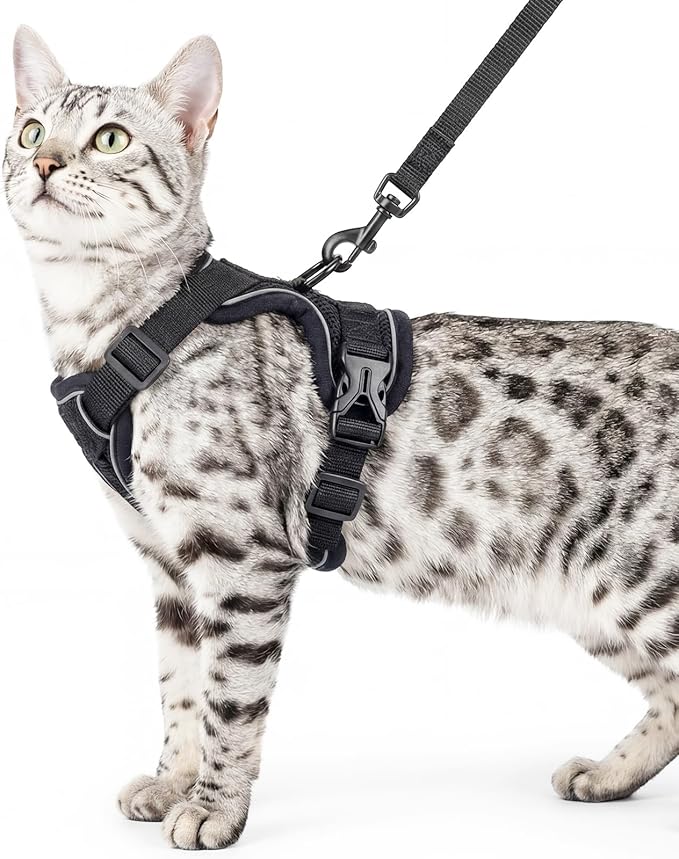 Cat Harness and Leash Set Escape Proof Tactical Extra Large Kitten Harness Emotional Support Cat Vest, Black, XL