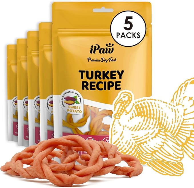 iPaw Turkey Dog Treats, All Natural Human Grade Dog Treat, Suitable for Training chew, Hypoallergenic, Rawhide Alternative, Ring (Sweet Potato), 5 Packs
