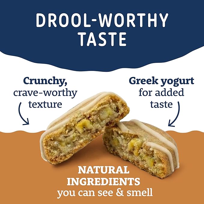 Natural Balance Yo-Gut Bites Crunchy Dog Treats with Real Peanut Butter & Banana, Greek Yogurt Drizzle, Probiotics for Digestive Support, 10oz Bag