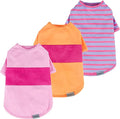 Fitwarm 3 Pack Color Block Striped Dog Shirt, Summer Dog Clothes for Small Dogs, Breathable Lightweight Dog Tshirt, Pet Outfit, Pink, Orange, Purple, XS