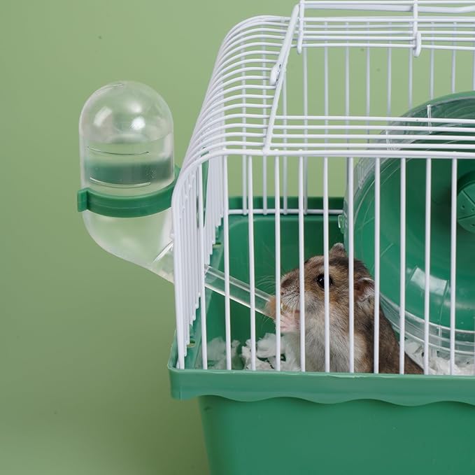 9.1×6.7×6.3 inch Small Portable Hamster Cages, Hamster Carrier, Pet Travel Carrier, Small Animal Pet Cages, with Water Bottle, Food Bowl, Wheel, Pink