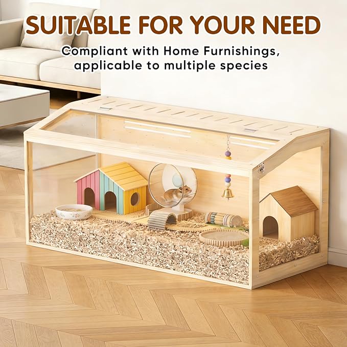 Wooden Hamster Cage, 40inch Large Hamster Cage Enclosure with Openable Top & Thickened Acrylic for Small Animals, Guinea Pig, Rabbit, Rat, 40"L x 20''W x 20''H Hamster Habitat with Multi-vent