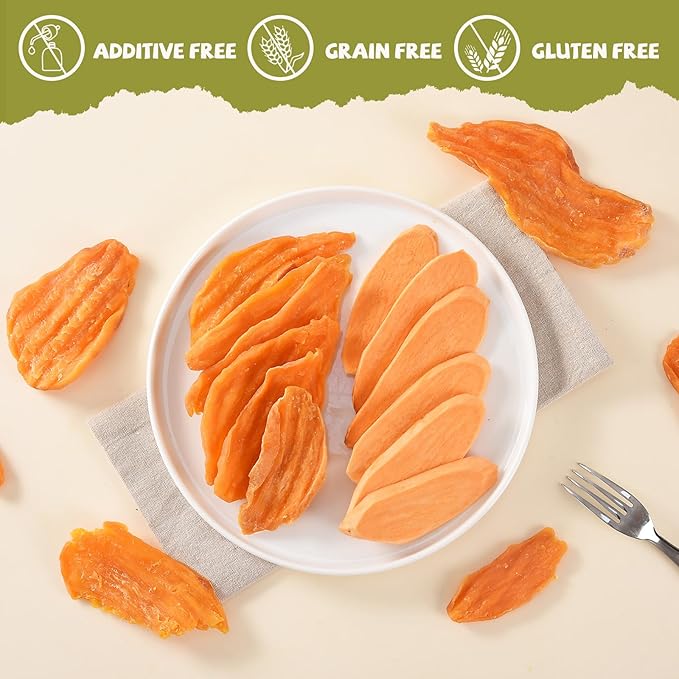 Sweet Potato Chews for Dogs, Healthy Dog Training Treats Low Fat, Human Grade Single Ingredient Dried Sweet Potato Slices for Small Medium Large Breed, Rich in Dietary Fiber,10.58 oz