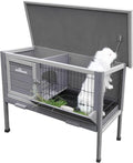 Rabbit Hutch, Wooden Bunny Cages Indoor with Deeper Leakproof Tray - Upgrade with Metal Wire Pan (Grey, Rabbit Hutch #001-B) Large