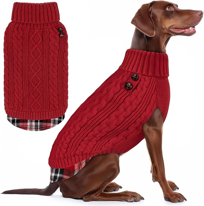 KYEESE Dog Sweater Warm Dog Sweater Turtleneck Large Pet Sweater with Gingham Patchwork Comfy Pet Coat for Fall Winter Cold Weather Soft Pullover Dogs Sweaters for Large Dogs