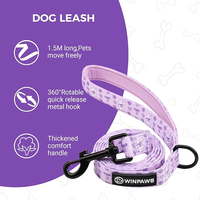 Dog Harness and Leash Collar Set with Dog Poop Bag Holder and Bandanas, Escape Proof Adjustable Puppy Cat Vest with Soft Mesh Padded, Pet Supplies for Small Medium Large Dogs Kitten(Purple, S)