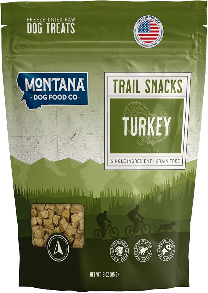 MONTANA DOG FOOD CO. Freeze-Dried Turkey Liver Dog Treats – 100% Natural Freeze Dried Dog Treats, Single Ingredient, High Protein, Grain-Free, Made in USA – 3 oz Bag