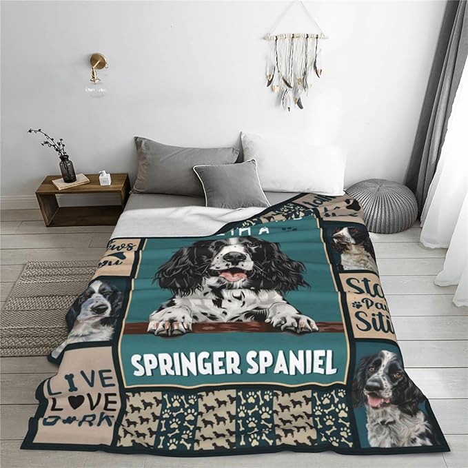 banonaty Springer Spaniel Blanket Dog Throw Blanket Cozy Fleece Flannel Plush Bedding Springer Spaniel Gifts Stuff for Women Men Boys Girls Adult for Couch Sofa Bed Decor 40"X50"