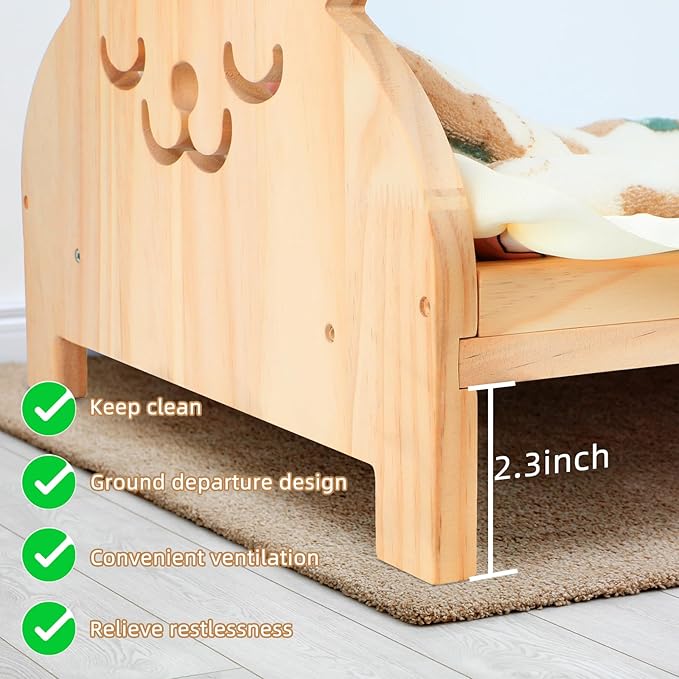 BWOGUE Large Wooden Bunny Bed, 2 in 1 Folding Wooden Pet Bed with Reversible Cushion & Pillow, Easy to Assemble Small Animals Beds for Bunnies Rabbits Guinea Pigs Puppy Kittens Sleeping Habitat