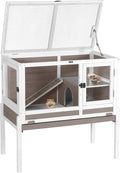 Aivituvin Wooden Guinea Pig Cages Indoor with Removable Stand, Anti Chewing Rabbit Hutch with Ramp and Wire Mesh, 2 Story Small Animals House Habitat with Pull Out Tray (Brown)