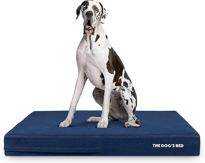 The Dog’s Bed Orthopedic Memory Foam Dog Bed for XXL Dogs, Waterproof Washable Cover, Anti-Slip Base, Calming Surface – CertiPUR-Certified Foam, Real Blue Denim, 6 Inch Thick