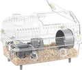 Hamster Cage Starter Kit 22″Lx12″Wx15″H with Combination of Bathtub & Food Bowl & Steps, φ6″ Exercise Wheel, Water Bottle, Sunroof, Lockable Door, Transparent/Gray