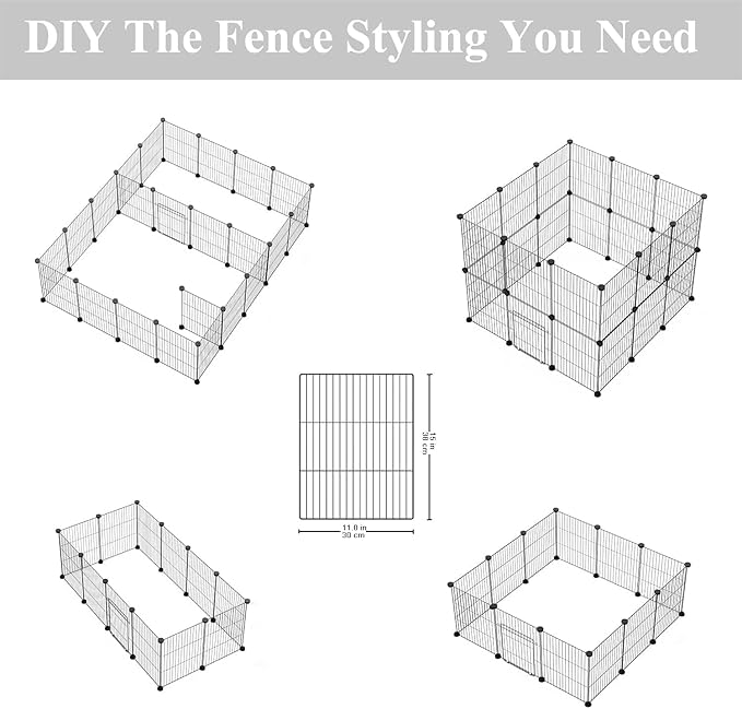 LURIVA Small Animal Playpen, Guinea Pig Cages, Pet Playpen, Rabbit Cage,Small Animal Cage, Puppy Kitten Dog Playpen, Indoor Outdoor Portable Metal Wire Yard Fence,15 X 12 Inch, 16 Panels, Black.