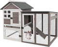 Gowoodhut 48" L Rabbit Hutch Indoor Outdoor Rabbit Cage with Run, Pull Out Tray, Asphalt Roof Large 2 Story Bunny Hutch Wooden Chicken Coop Guinea Pigs Pet House Cage for Small Animals(Grey)