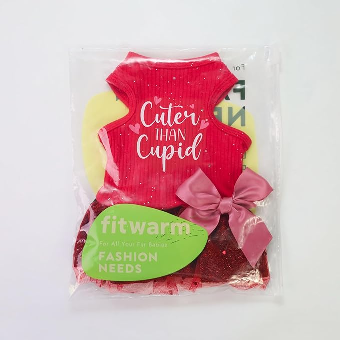 Fitwarm Cuter Than Cupid Dog Tulle Dress, Cute Girl Dog Clothes, Funny Pet Apparel, Burgundy Red, Medium