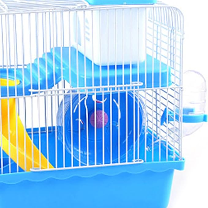 Naroote Hamster Cage, 2 Tiers Large Hamster Cages - Ideal Habitat for Smaller Animals Gerbils, Spacious, Portable, High Chassis Design Hamster Mice Travel Cage for Exploration and Play (Blue)