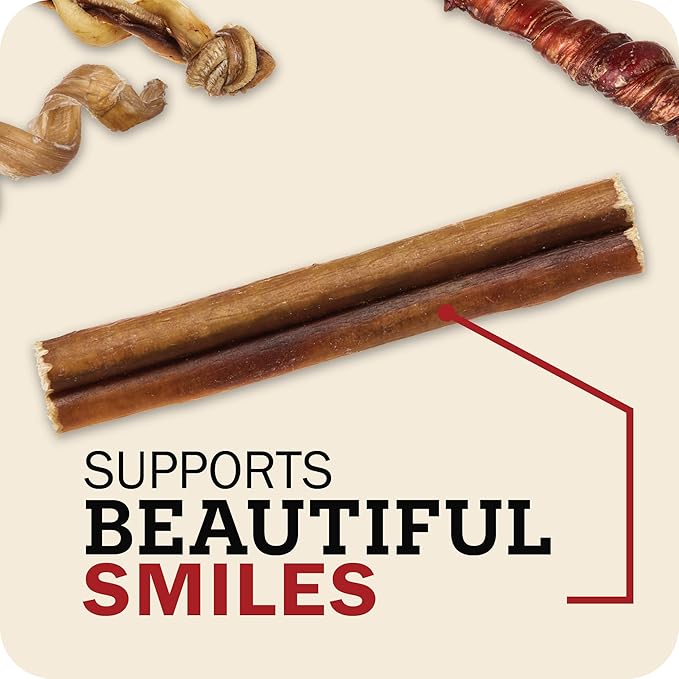 Redbarn 7" Braided Bully Sticks for Dogs. Natural, Highly Palatable, Long-Lasting Dental Chews Sourced from Free-Range, Grass-Fed Cattle (20 Sticks)