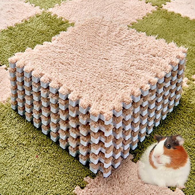 Oncpcare 10Pcs 11” x 11” Guinea Pig Pads Washable, Reusable Guinea Pig Fleece Cage Liners, Soft Warm Rabbit Sleep Mat Blanket Bed (Beige)