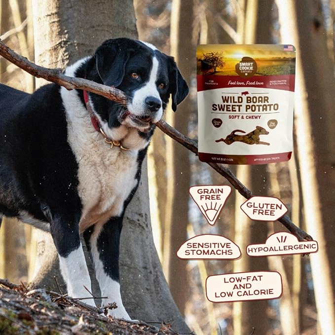 Smart Cookie All Natural Dog Treats - Wild Boar & Sweet Potato - Training Treats for Dogs with Allergies, Sensitive Stomachs - Soft Dog Treats, Chewy, Grain Free, Human-Grade, Made in USA - 5oz Bag