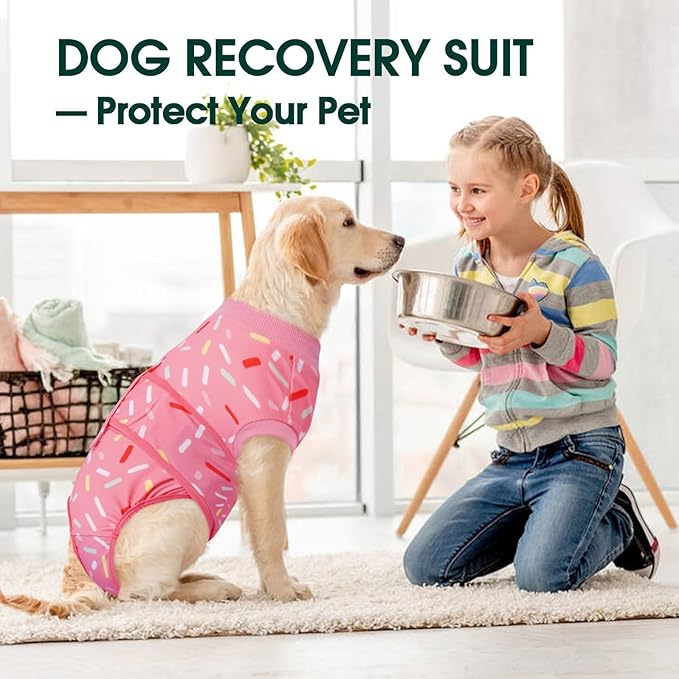 Kuoser Dog Surgery Suit, Comfy Dog Recovery Suit Female Doggie Onesie for Surgery, Post-Op Onesie for Female & Male Dogs, Soft Protective Wear, PinkRibbon XL