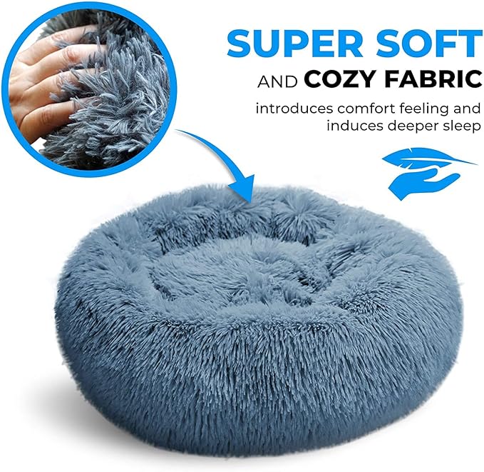 Whiskers & Friends Dog Bed, Round Fluffy Dog Beds for Small Dogs Washable, Calming Donut Pet Bed for Medium Dogs - Up to 45 Pounds