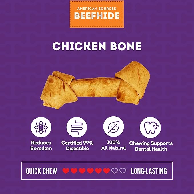 American Sourced Beefhide Bones 6-7" Dog Chew Treats - Chicken Flavor, 3 Count/1 Pack
