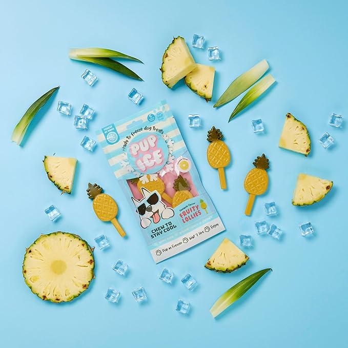 Pup Ice- Ready to Freeze at Home Dog Treats-Edible Chews for Small Breed Dogs & Puppies with Real Chicken to Keep Your Pup Cool Year Round, Fruity Lollies Pineapple Flavor, 3pcs