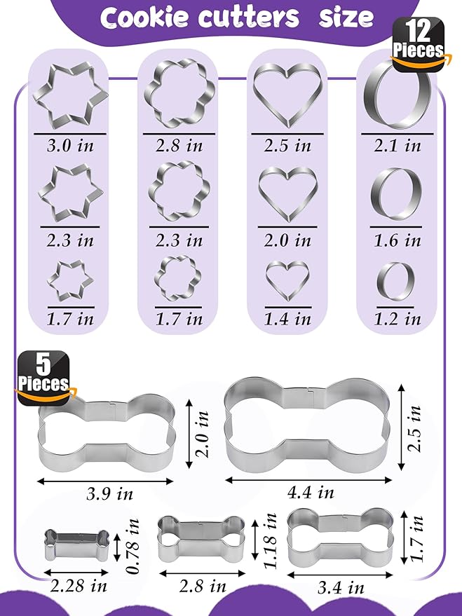 Homemade Dog Treat Molds Silicone,Cookie Cutters,Including 2 Silicone Mold,5+12 Cookie Cutters and, 4 Dog Treat Recipes Card, 50 Bags & 50 Gold Twist Tie