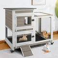 2 Story Rabbit Hutch Indoor with 2 Deeper Pull-Out Trays, Wooden Guinea Pig Cages with 4 Lockable Wheels, Ramp, Chew-Anti Metal Strip for Rabbit, Guinea Pig, Hamster(40.2" L X 23.2" W X 36.6" H)