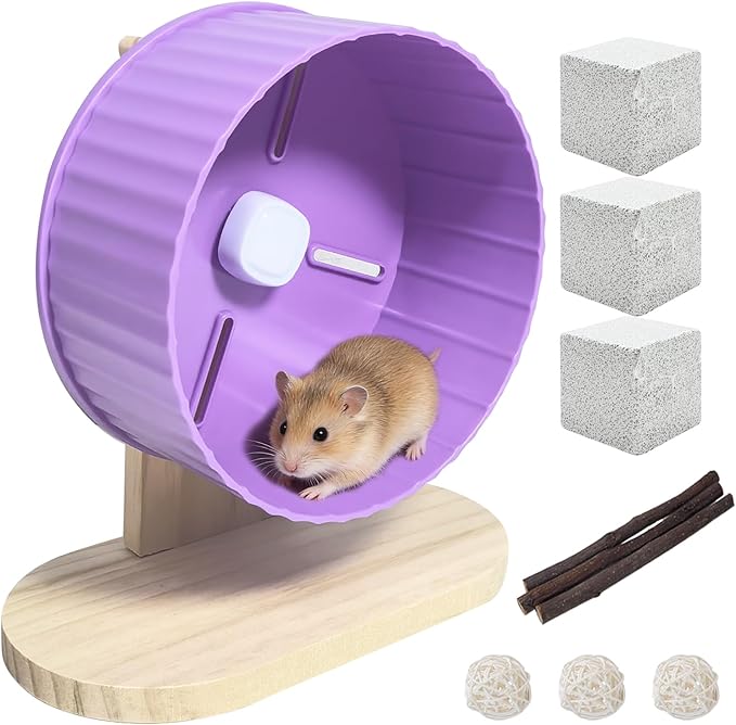 6.7in Silent Hamster Exercise Wheel Hedgehog Wheel Hamster Toy Cage Accessories with Adjustable Stand for Rat Gerbil Mouse (Purple)