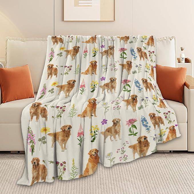 Golden Retriever Throw Blanket Golden Retriever Puppy Stuff Gifts for Dog Lover Kids Girls Boys Adults Women Men Soft Cozy Warm Plush Fluffy Fuzzy Fleece Blanket Decor 60''X80''