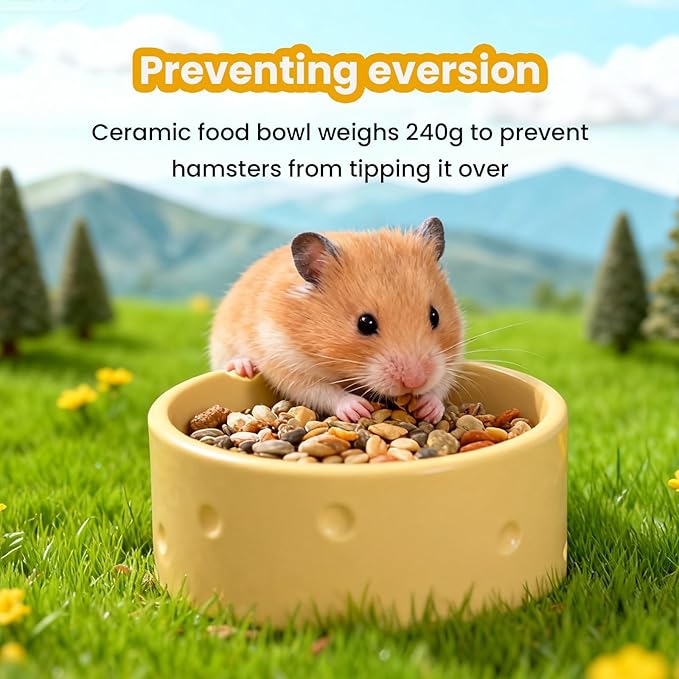 Ceramic Hamster Water Bottle with Stand and Food Bowl Set, Anti Flipping Food Dish and Water Dispenser for Dwarf Hamster Gerbils Syrian Hamster Mice Rats Accessories for Cages (Green)