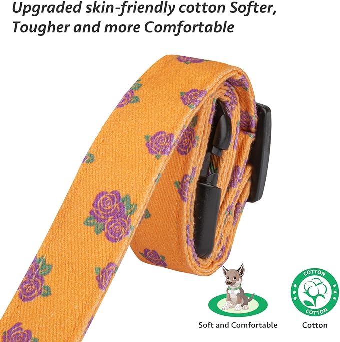 Cotton Handmade Dog Collar Cute and Distinctive Patterns Yellow Rose with Pendant for Girl Boy Dogs Collars S