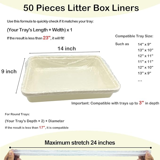 Disposable Small Animal Cage Liners, Rabbit Litter Box Lines Pet Tray Liner Bags Guinea Pig Cage Toilet Plastic Film for Bird Hamster Chinchilla Hedgehog (50 PCS, 23'')
