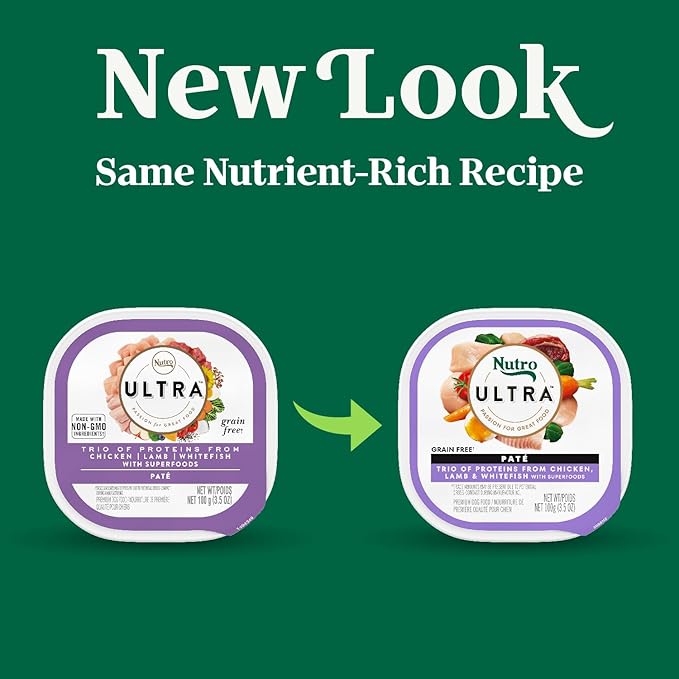 Nutro Ultra Dog Food, Wet Dog Food, Pate Trio of Proteins: Chicken, Lamb & Whitefish, 3.5 oz. Trays (24 Count, Pack of 1)