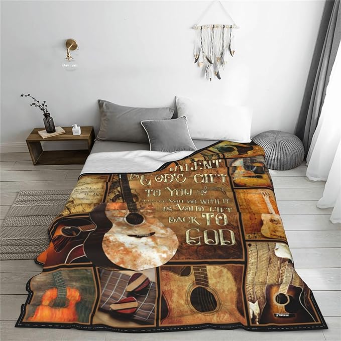 Music Gifts Guitar Blanket Rock and Roll Throw Blankets Cozy Fleece Flannel Blanket Soft Warm Plush Lightweight Blanket Guitar Gifts for Men Women Boys Girls Adults Kids for Couch Sofa Bed 50"X60"