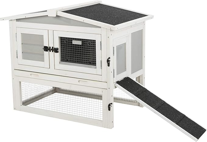 Trixie Natura Insulated Rabbit Hutch with Run, Ideal Outdoor Bunny House for Cold Weather, Foam Insulation Walls, Gray