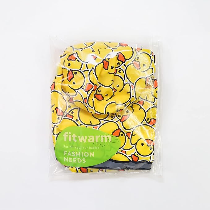 Fitwarm Funny Duck Dog Raincoat with Hood, Waterproof Rain Jacket for Small Dogs Boy Girl, Reflective Pet Poncho, Packable, Adjustable, Yellow, Small