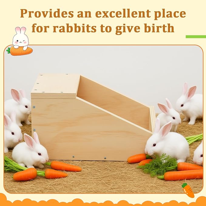 Maxcheck 2 Pack Wood Rabbit Nesting Box, 21x11.25x10 Inch Wooden Hutch Hideout for Breeding, Natural Burrow Den Alternative for Rabbits & Small Animals