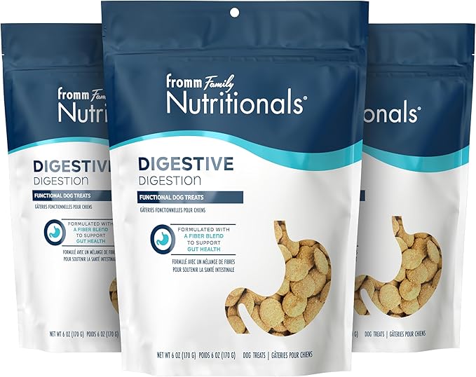 Fromm Family Nutritionals Digestive Functional Dog Treats - Premium Dog Treats to Support Digestive Issues, Upset Stomachs, & Diarrhea - Contains Pumpkin - Pack of (3) 6 oz Bags