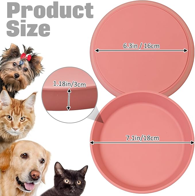 BNOSDM Silicone Cat Food Plate 2 Pack Shallow Dog Bowl Flat Puppy Feeding Dish for Small Dogs and Cats Whisker Fatigue Pet Plates for Dry and Wet Food (Rose Red)
