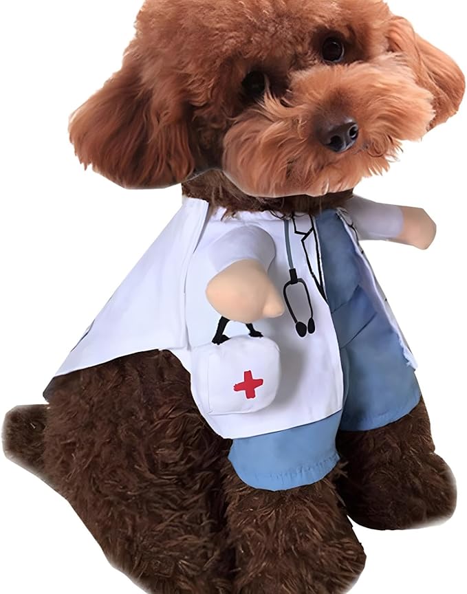 NACOCO Dog Cat Doctor Costume Pet Doctor Clothing Halloween Jeans Outfit Apparel (M)