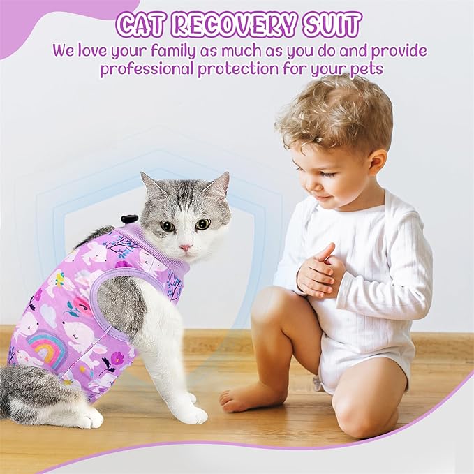 SlowTon Cat Recovery Suit - Cat Onesie for Cats After Surgery Female Male, Kitten Clothes Cats Surgical Spay Suit Abdominal Wounds, E-Collar Alternative Bodysuit Shirt Anti-Licking (Purple, M)