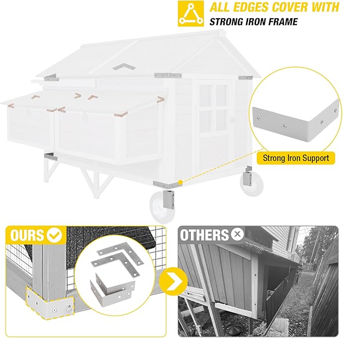 Chicken Coop Super Large Mobile Hen House with Wheels,Strong Iron Frame Outdoor Poultry Cage with Nesting Box,Duck Coop,Rabbit Cage Waterproof