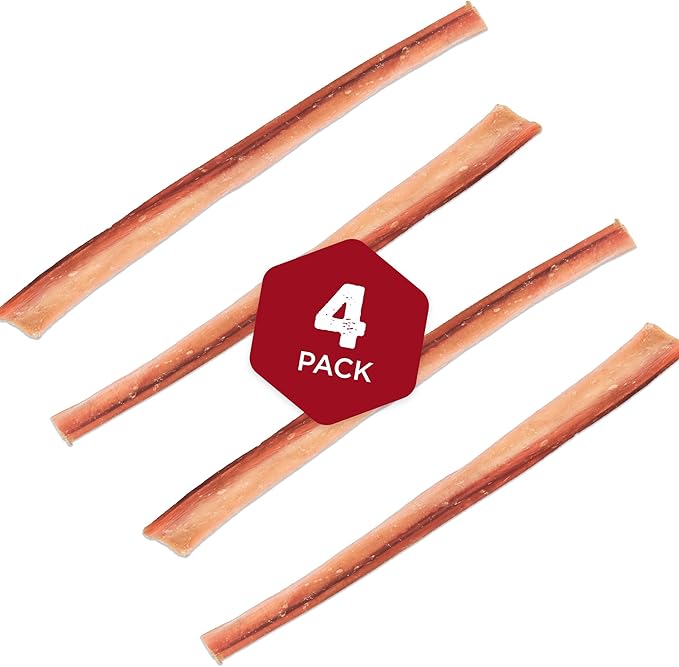 Best Bully Sticks Natural Jumbo Bully Sticks for Large Dogs - 12 Inch, 4 Count (Pack of 1) - 100% Free-Range Grass-Fed Beef, Single-Ingredient, Grain and Rawhide Free Long Lasting Dog Chews