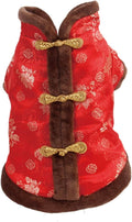 SEIS New Year Cat Knot Buttons Coat Dogs Cheongsam Winter Pet Clothes Vest Christmas Costume for Cats Teddy Bichon Small Medium Dogs (Brown, L (Chest Circumference 63cm/ 24.8"))